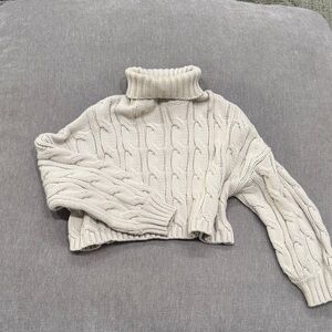 Cozy Cream Cable Knit Turtleneck Crop Sweater
